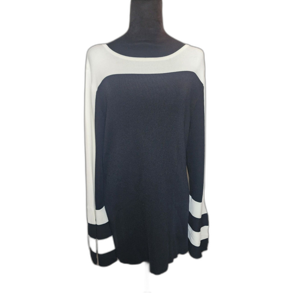 INC International Concepts Size XL Colorblock Knit Pullover Sweater Bell Sleeves